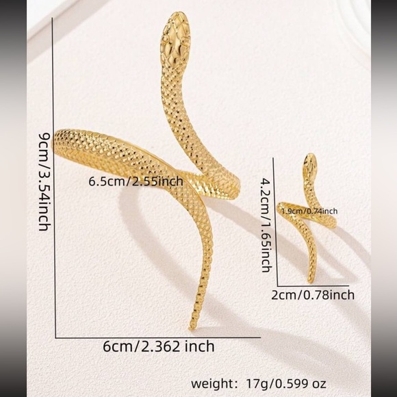 Anthropologie Serpenti Gold Snake Ring&Bracelet Set - Picture 5 of 9